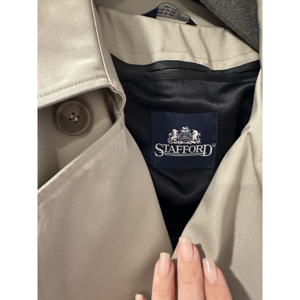 New Stafford Men's Tan Trench Coat 44 Regular - Picture 3 of 15